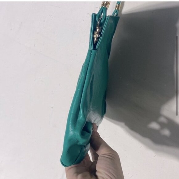 Vintage Green Leather Cross Body Bag Purse - Picture 4 of 11